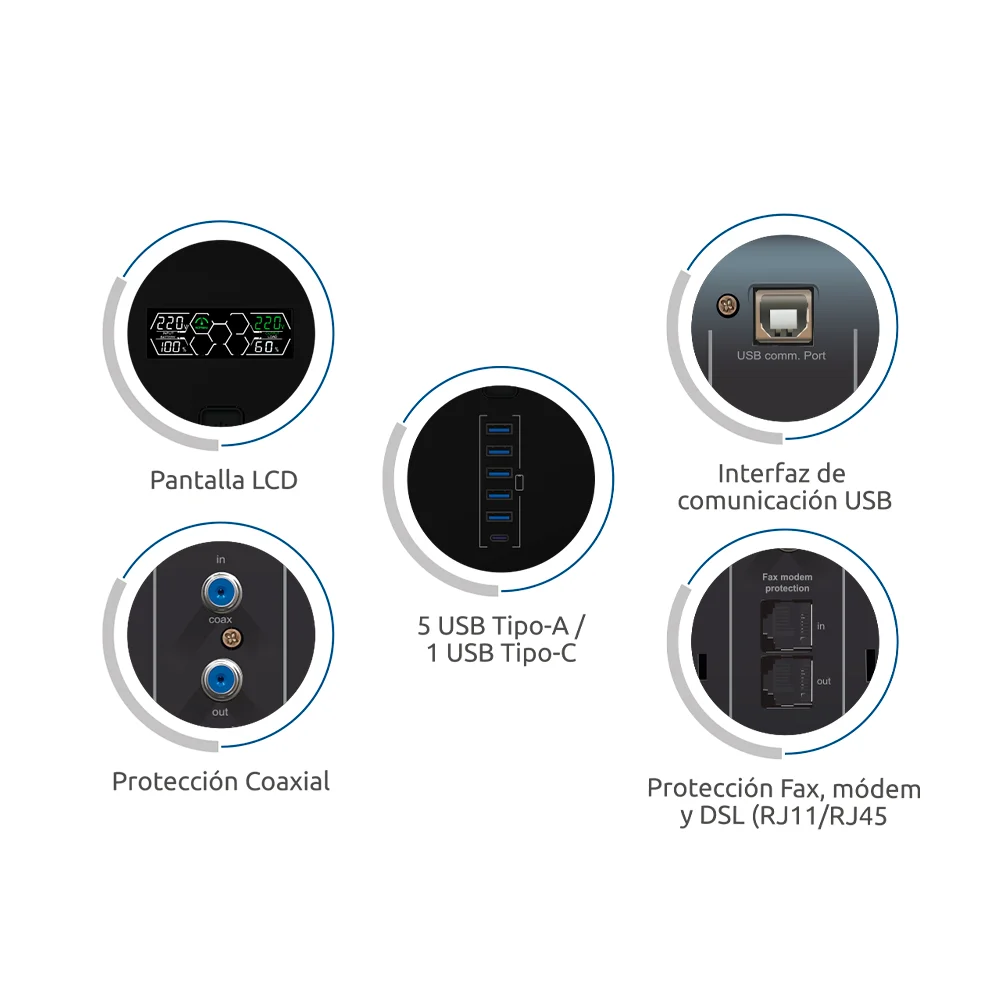 UPS Interactivo CDP R-Smart 1010i – 1000VA / 500W | Pantalla LCD 10 Salidas + USB y RJ45