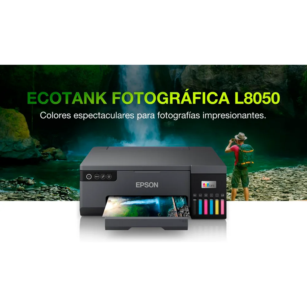 Impresora Fotográfica Epson EcoTank L8050 - C11CK37301 | Inyección de Tinta Color A4 | 22 ppm | Solo Imprime | Wi-Fi, USB