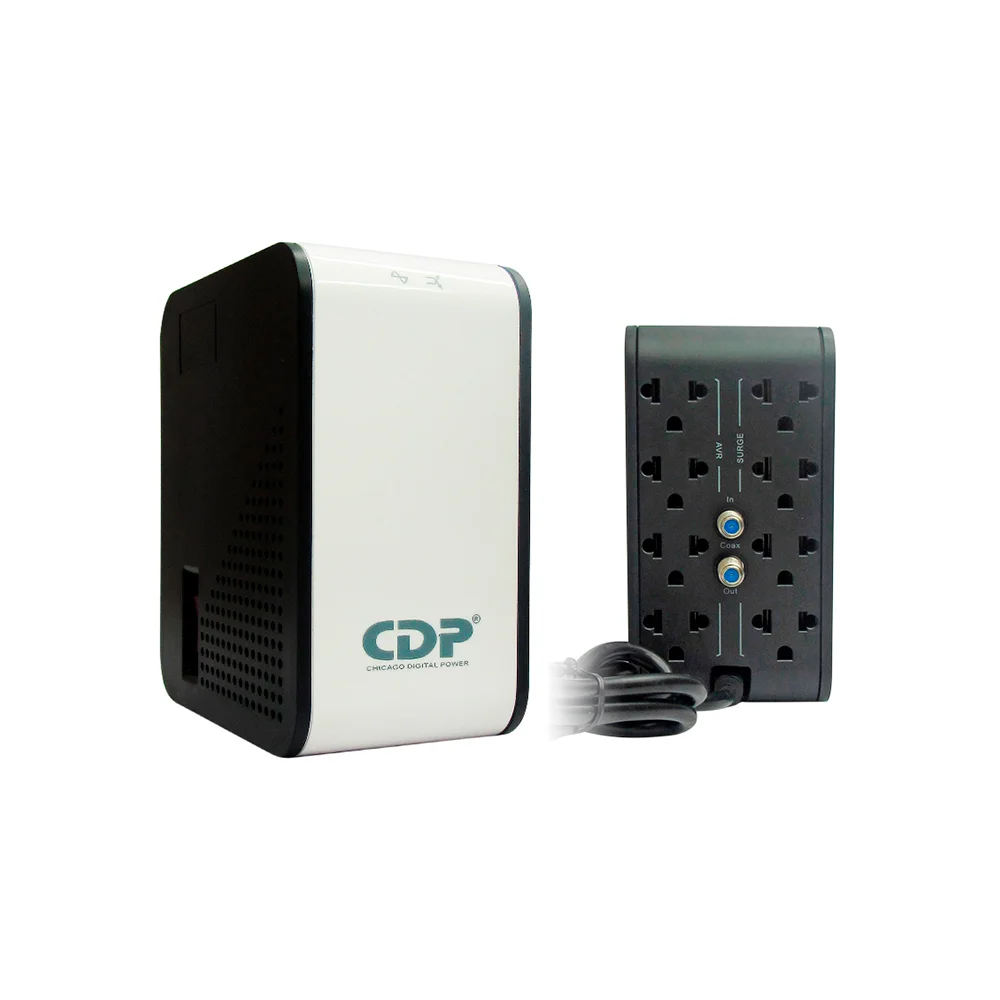 Estabilizador de Voltaje CDP R2C-AVR1008I – 1000VA / 500W | 4 Tomas AVR + 4 Bypass con Protección Coaxial