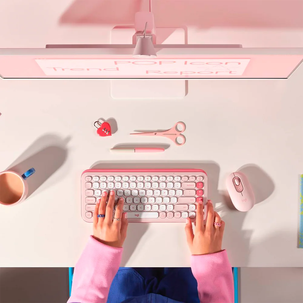 Teclado Logitech + Mouse POP ICON Bluetooth/Wireless/Copilot/Rose - 920-013053