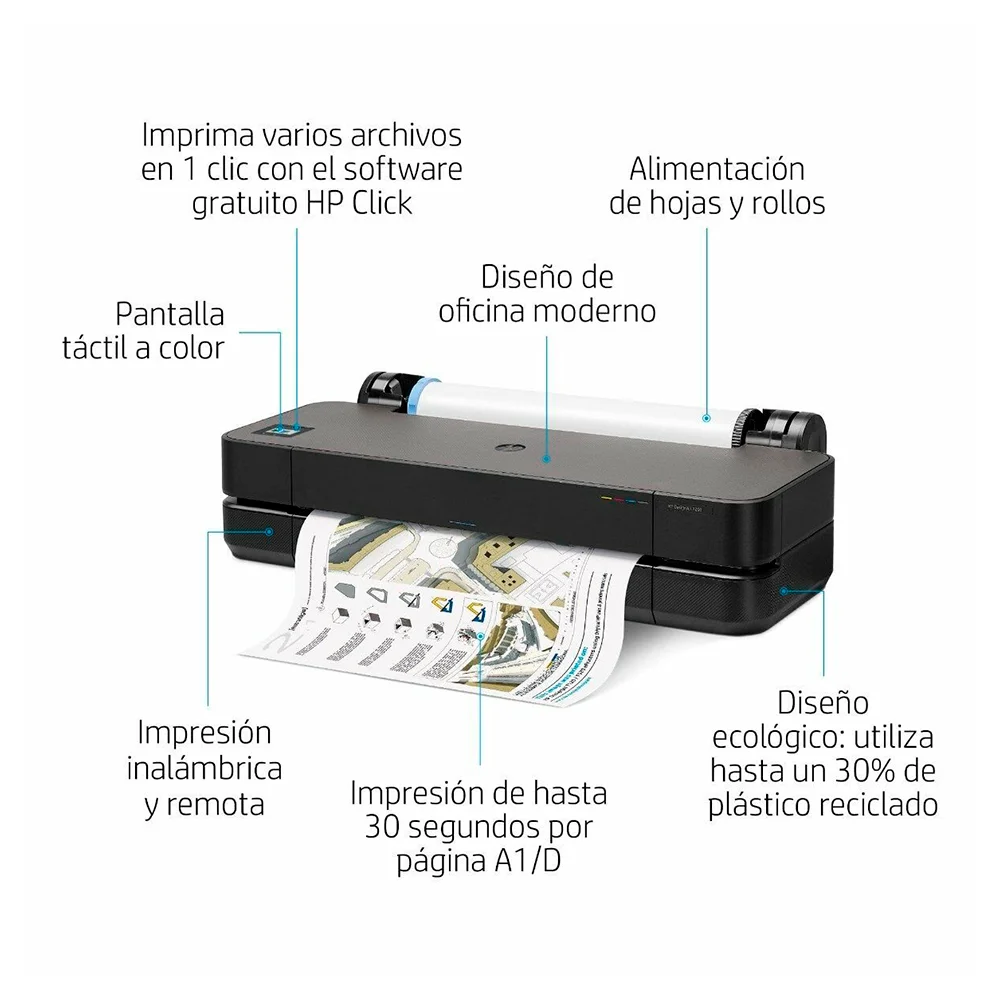 Plotter HP DesignJet T250 24″ (5HB06A) | Thermal Inkjet A1/A2/A3/A4 | 2400×1200 dpi | Wi-Fi, Ethernet, USB | Impresión de Planos CAD