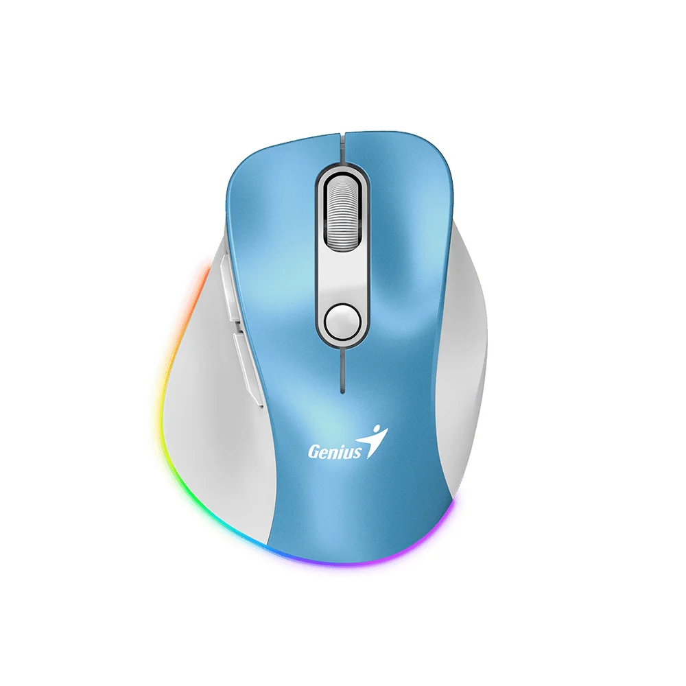 Mouse Genius Ergo 9000S Pro Recargable Dual Wireless/BT 6-BOT Silent RGB Light Blue - 31030039401