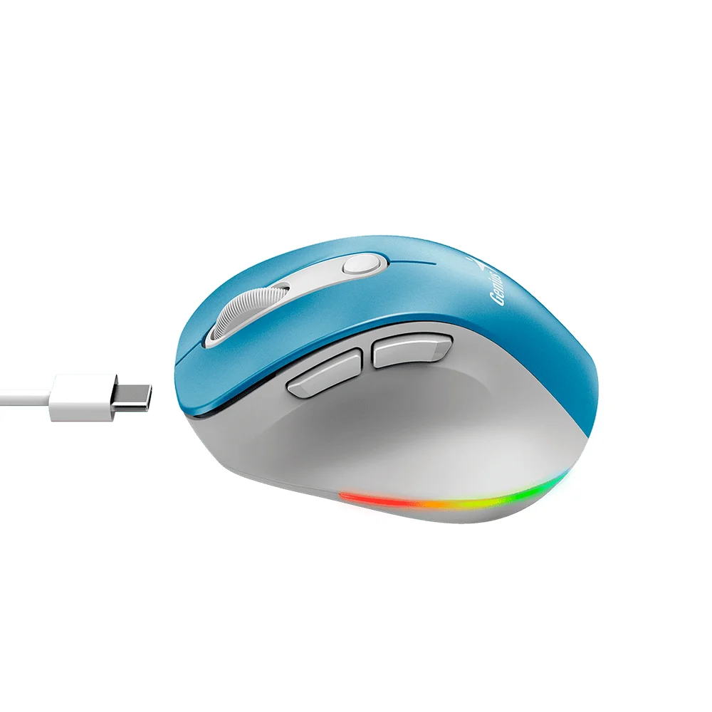 Mouse Genius Ergo 9000S Pro Recargable Dual Wireless/BT 6-BOT Silent RGB Light Blue - 31030039401