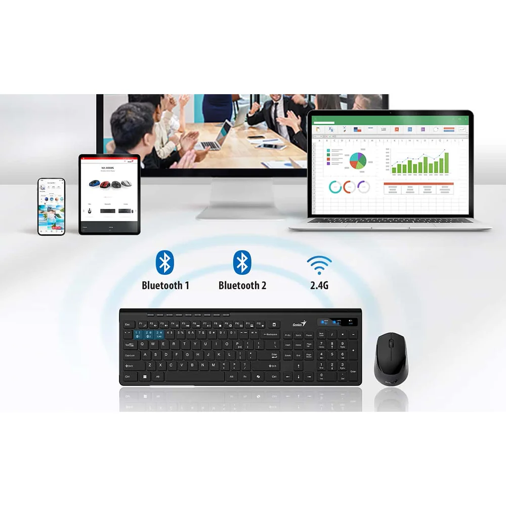 Teclado Genius + Mouse Dual Wireless/BT SlimStar 8230 AI Copilot Multimedia SP Black - 31340015407