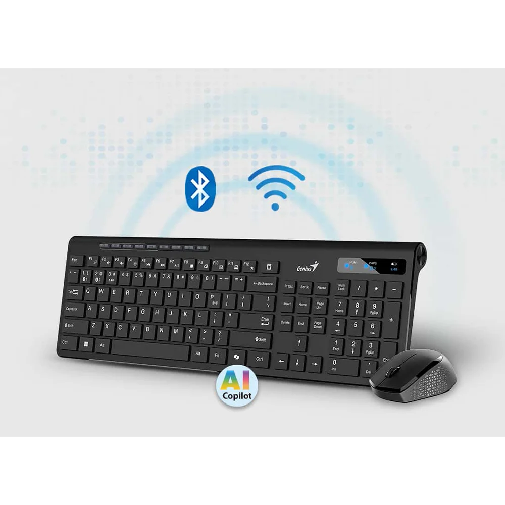 Teclado Genius + Mouse Dual Wireless/BT SlimStar 8230 AI Copilot Multimedia SP Black - 31340015407
