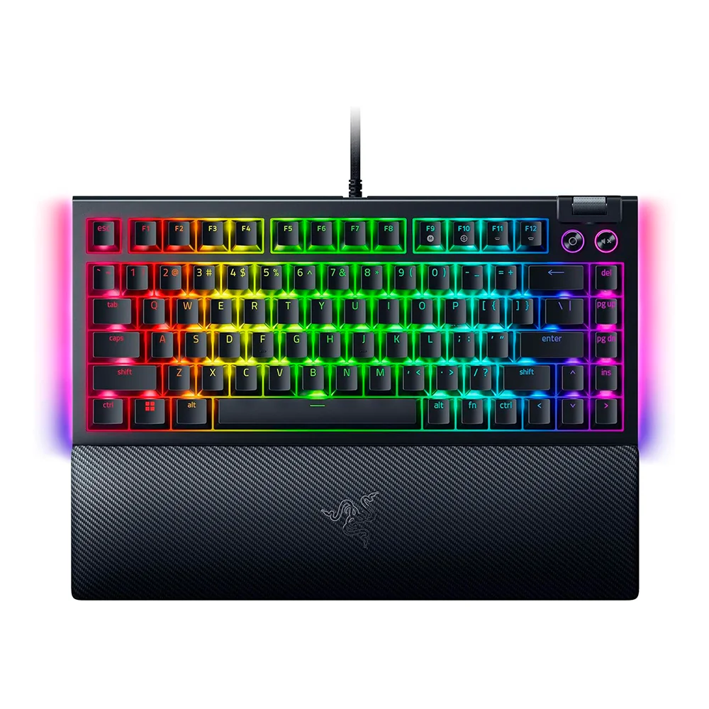 Teclado Razer BlackWidow V4 75% Mechanical Switch Orange Hot-swappable 8000 HZ US 2 Zonas Chroma Phantom Green Ed. Black - RZ03-05003400-R3U1