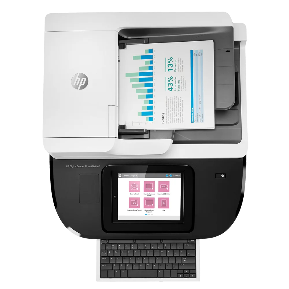 Escáner HP Digital Sender Flow 8500 fn2 (L2762A) | Estación de Captura A4 con Red | 92 ppm / 184 ipm | ADF 150 hojas | 600 x 600 ppi