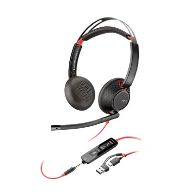 Auriculares Poly Blackwire 5220 – Estéreo, Alámbrico, USB-C + 3.5mm + Adaptador USB-A – 8X231AA