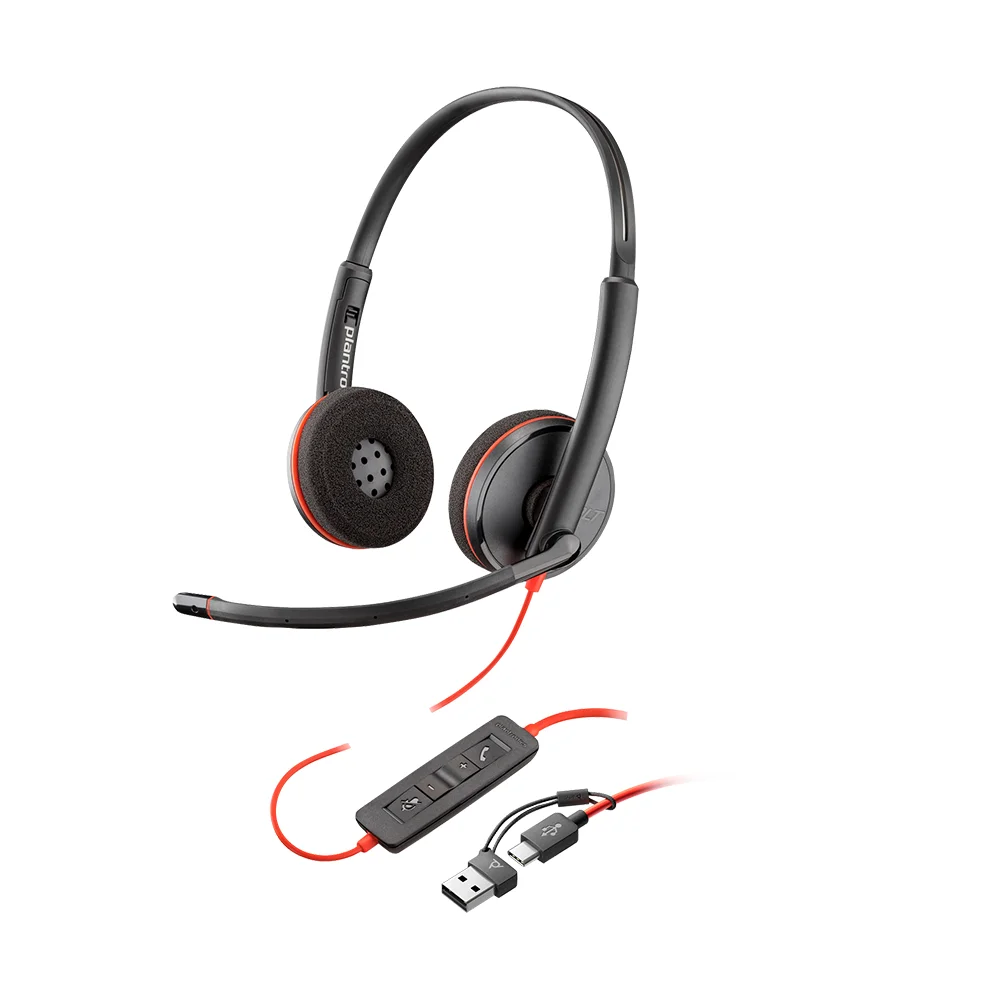 Auriculares estéreo USB-C Poly Blackwire 3220 + adaptador USB-C/A (a granel) - 8X228A6