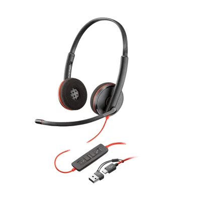 Auriculares estéreo USB-C Poly Blackwire 3220 + adaptador USB-C/A (a granel) - 8X228A6