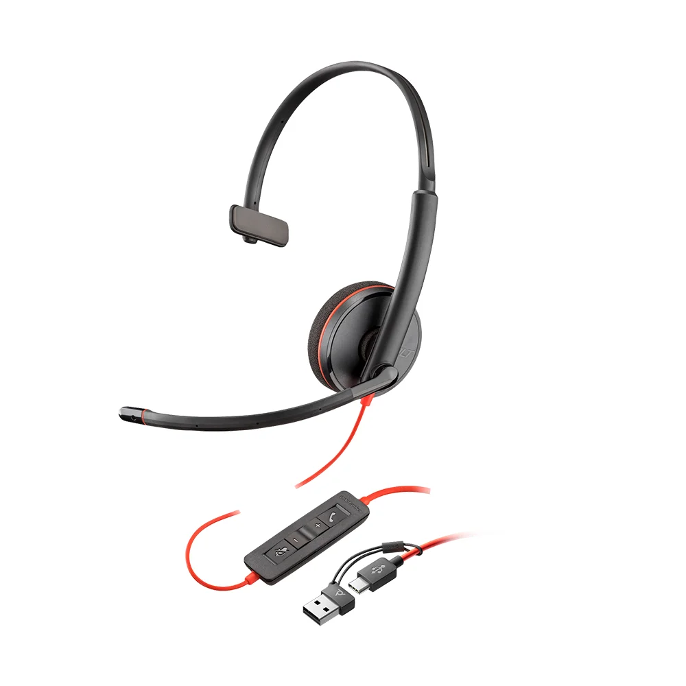 Auriculares estéreo USB-C Poly Blackwire 3220 + adaptador USB-C/A (a granel) - 8X228A6