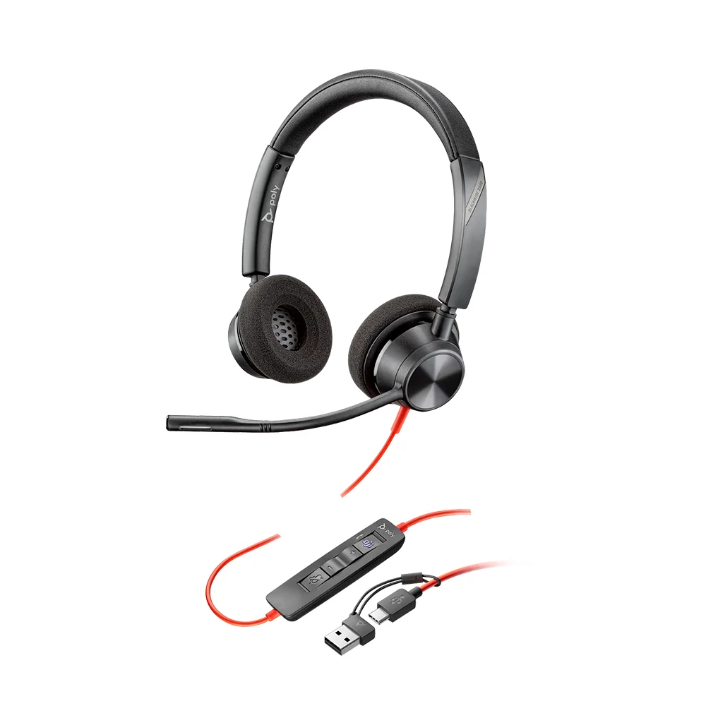 Auriculares estéreo USB-C Poly Blackwire 3320 con certificación de Microsoft Teams + adaptador USB-C/A - 8X220AA