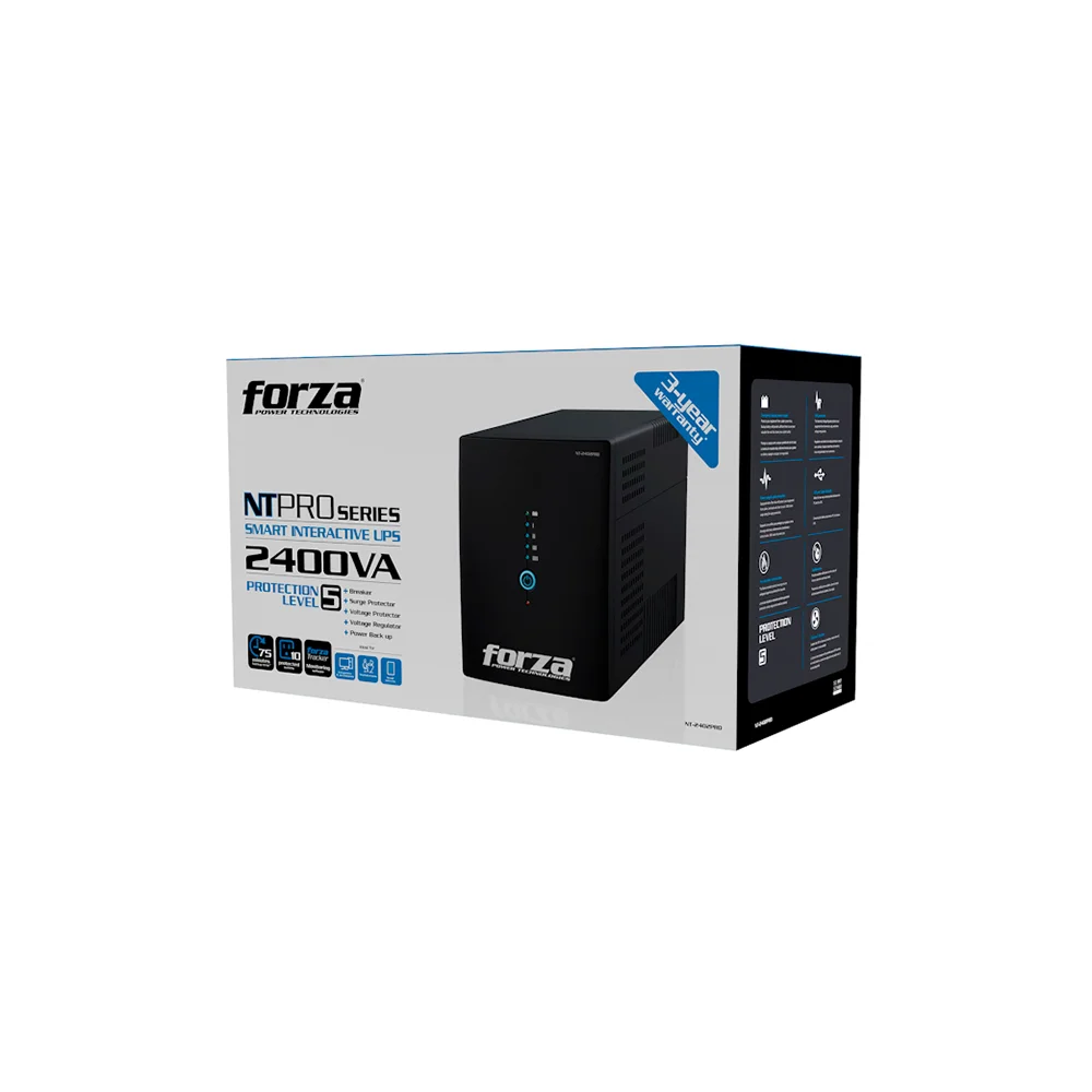 Forza NT-2402PRO | UPS interactiva 2400VA/1200W, 10 salidas, RJ45, torre comp-220V
