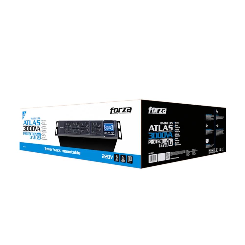 Forza FDC-3022R-I | UPS en línea 3000VA/2700W, 6 salidas, sinus pura, torre/bastidor-220V