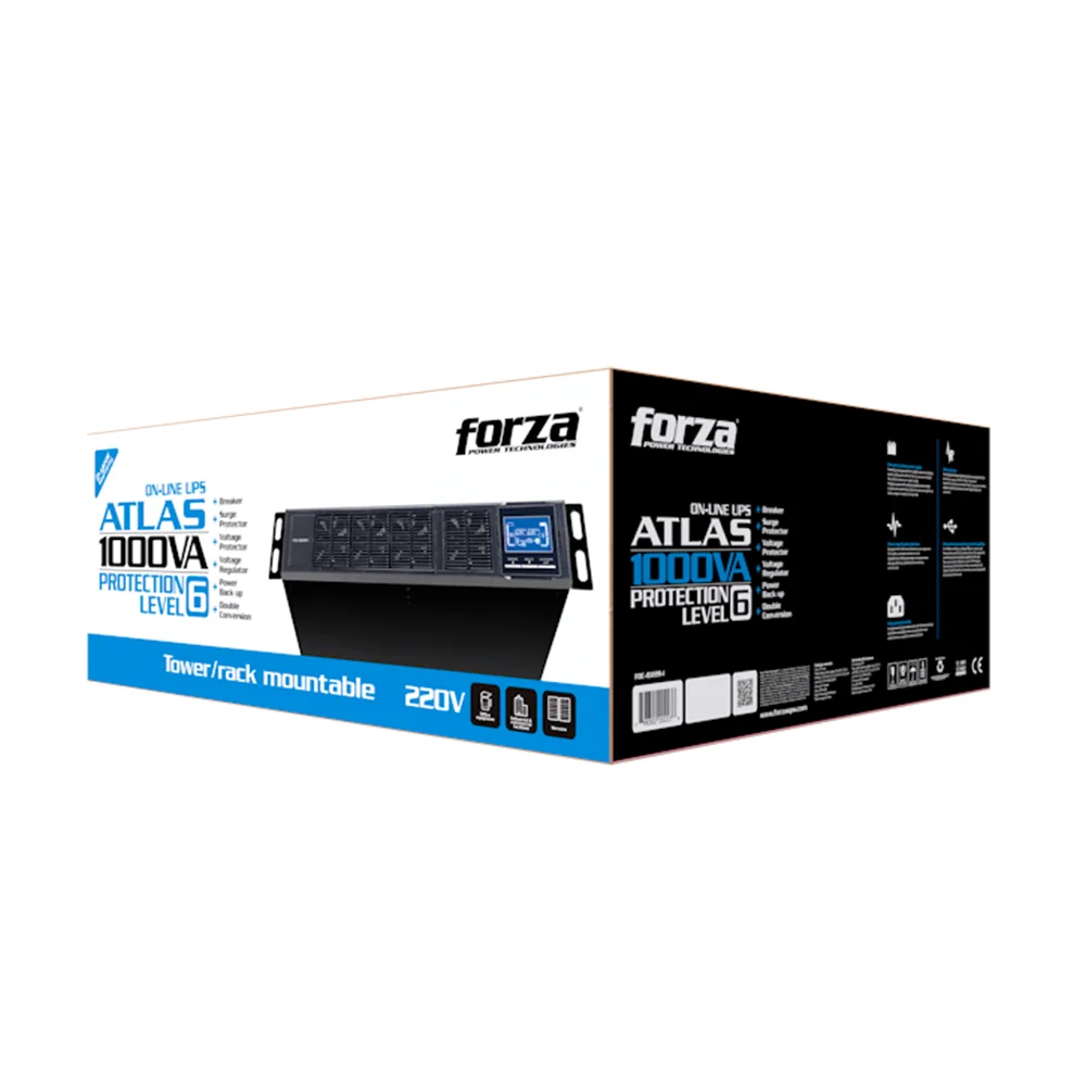 Forza FDC-1022R-I | UPS en línea 1000VA/900W, 6 salidas, sinus pura, torre/bastidor-220V
