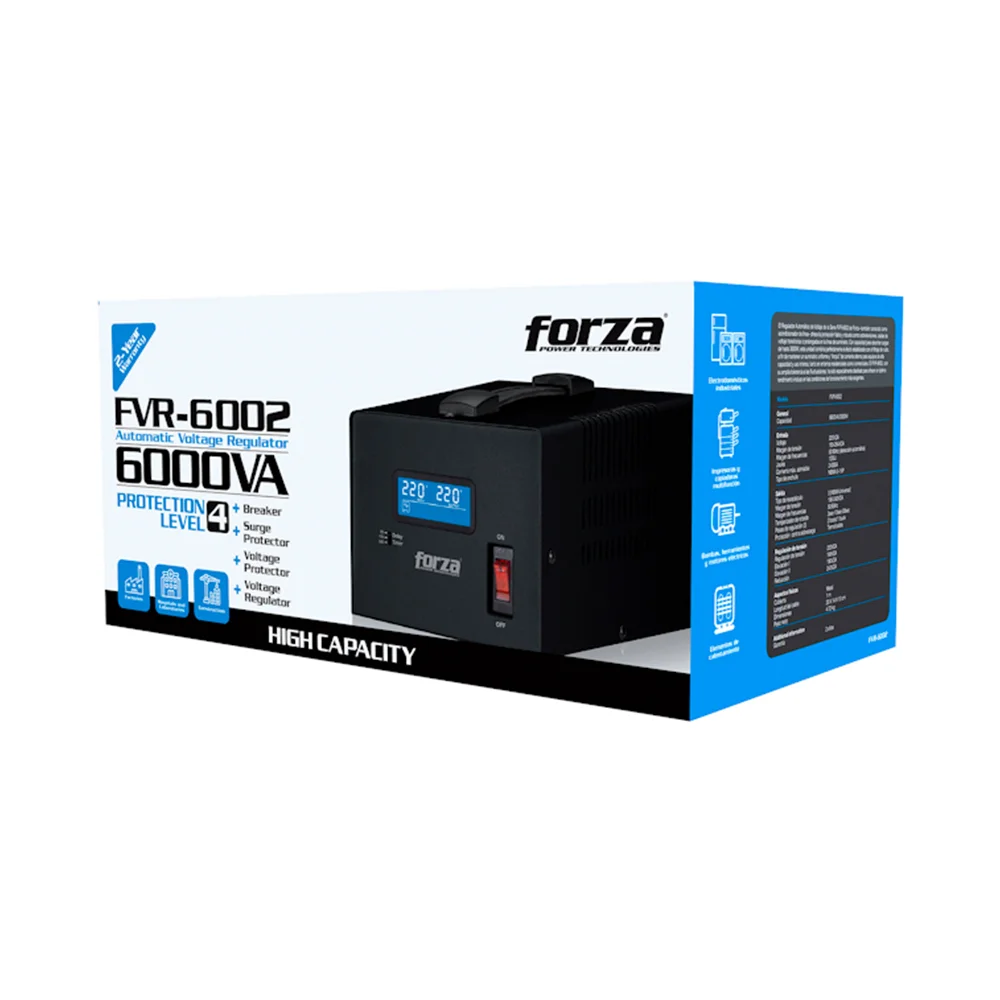 Regulador de voltaje Forza FVR-6002 | Regulador Automático de Voltaje 6000VA/3000W, 3 NEMA Universal
