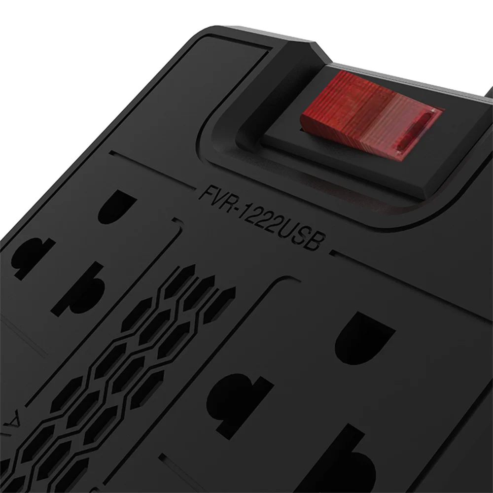 Regulador de voltaje Forza FVR-1222USB | Regulador automático de voltaje 1200VA/600W, 8 salidas, 2 USB-220V