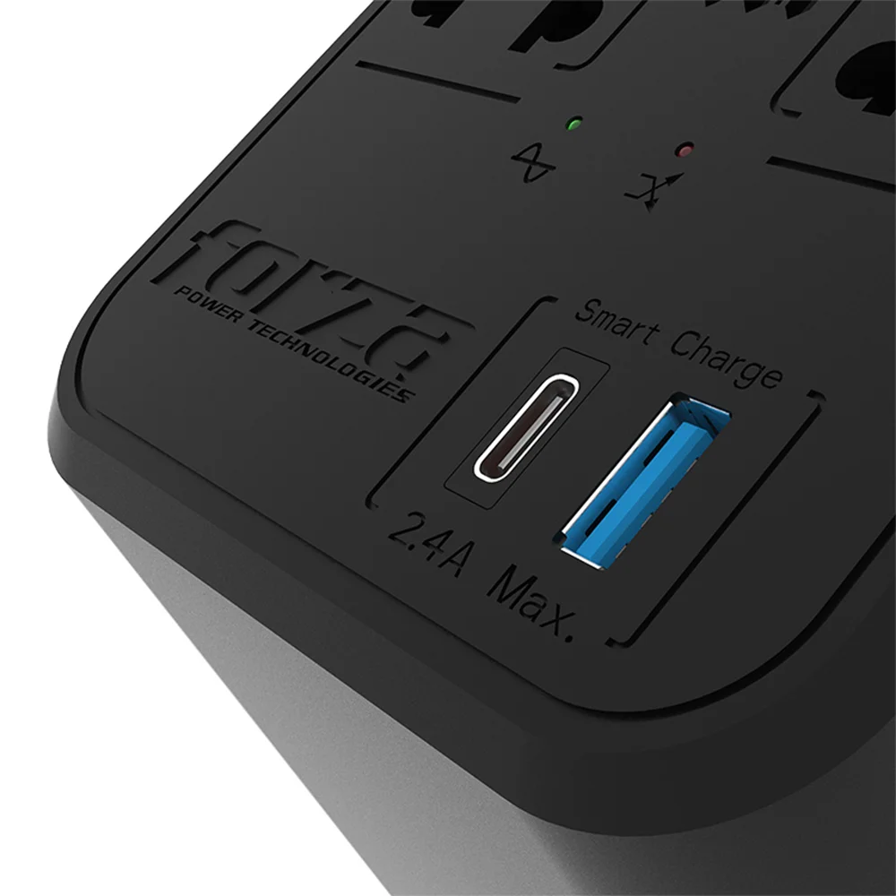 Regulador de voltaje Forza FVR-1222USB | Regulador automático de voltaje 1200VA/600W, 8 salidas, 2 USB-220V