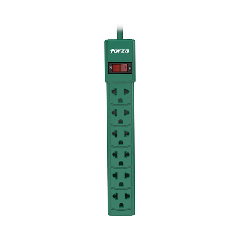 Forza PS-001G | Regleta 2200W, 6 NEMA universales, disyuntor reposición-120V/240V