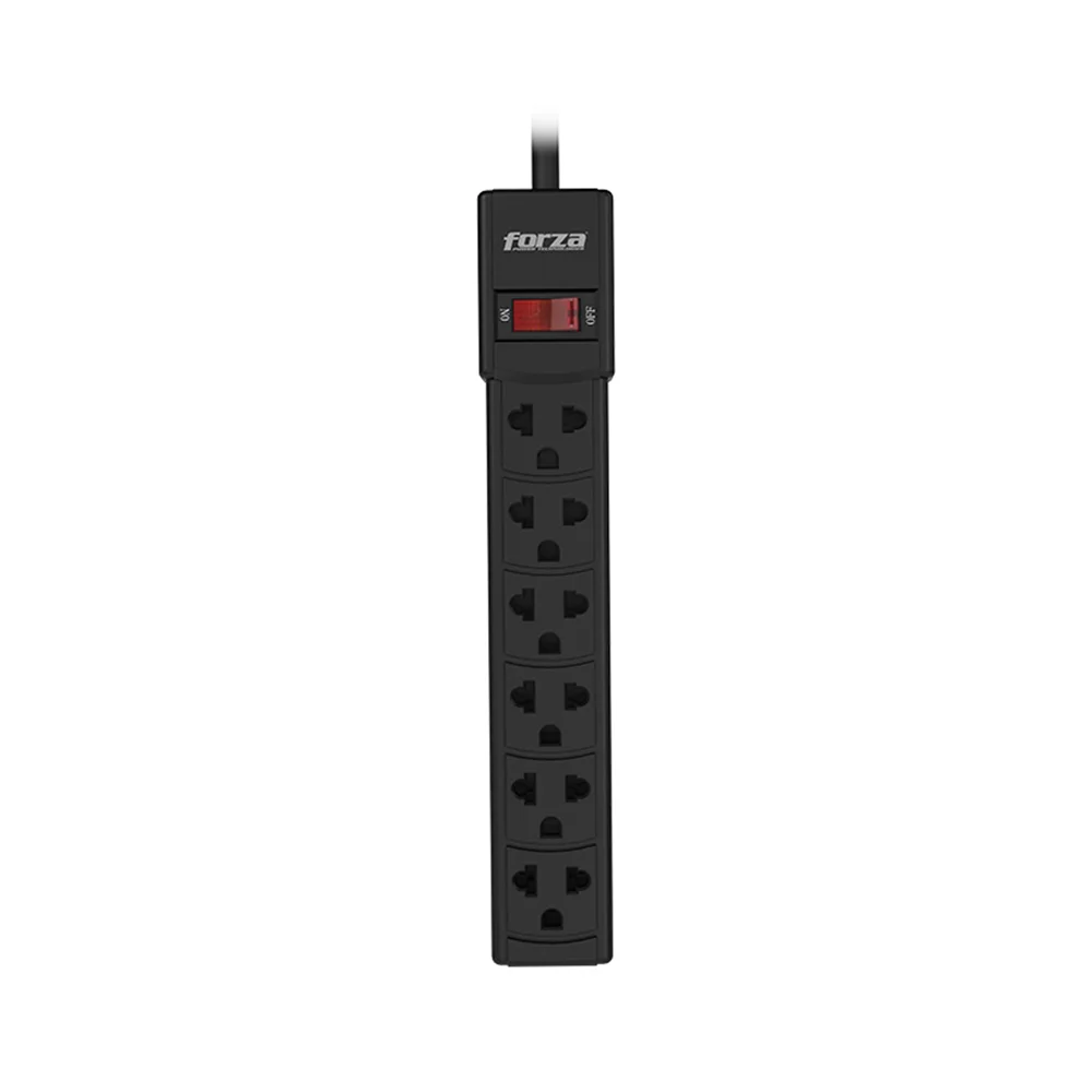Forza PS-001B | Regleta 2200W, 6 NEMA universales, disyuntor reposición-120V/240V