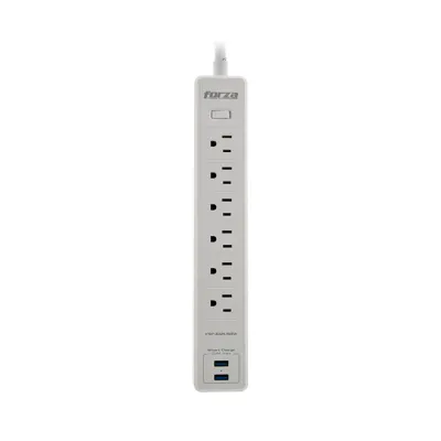 Protector de sobretensión Forza FSP-612USBW | Protector tensión 1200J/1680W, 6 salidas, enchufe plano-120V/240V