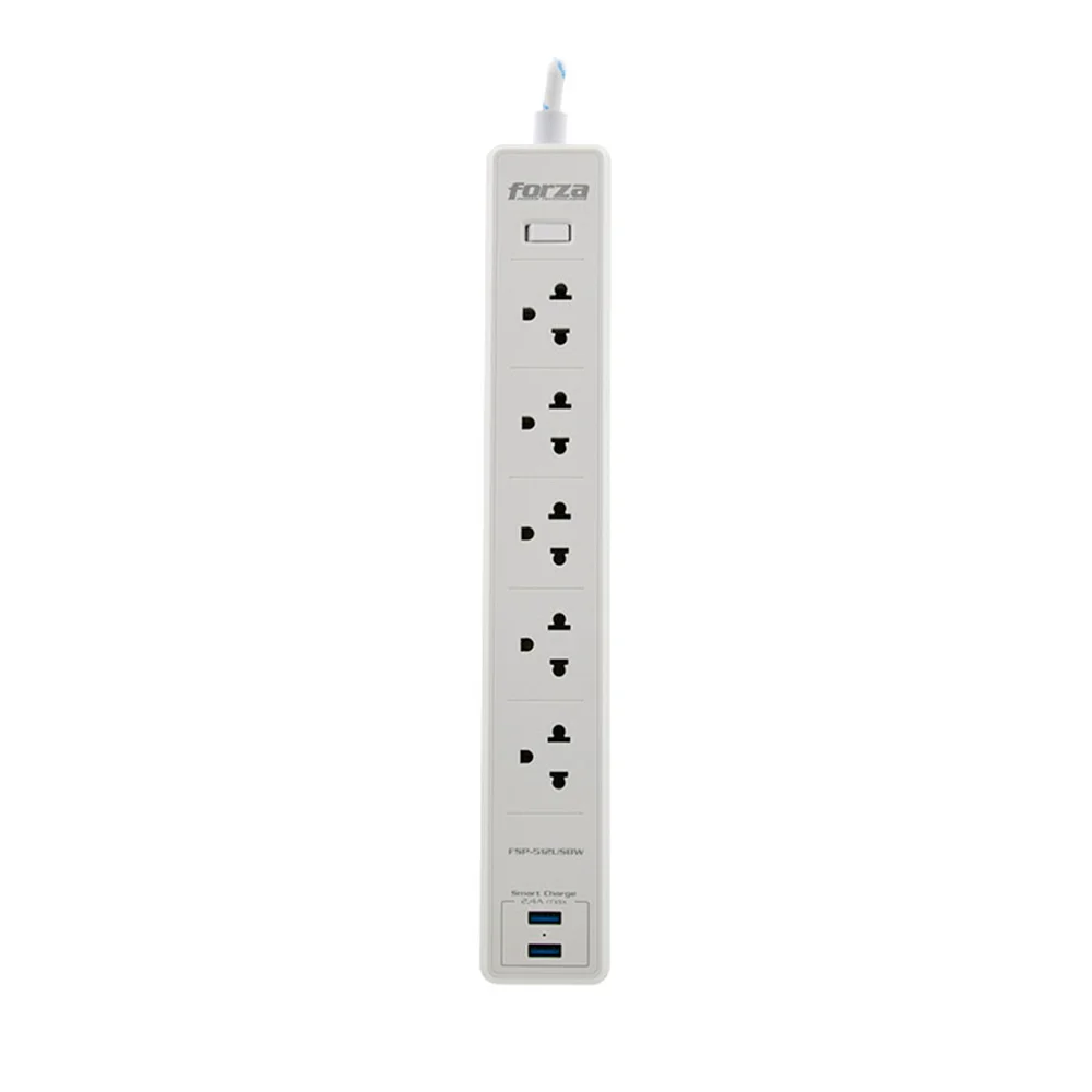 Protector de sobretensión Forza FSP-512USBW | Protector tensión 1200J/1540W, 5 universales, USB/120V-240V