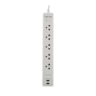 Protector de sobretensión Forza FSP-512USBW | Protector tensión 1200J/1540W, 5 universales, USB/120V-240V