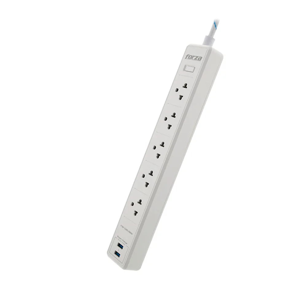 Protector de sobretensión Forza FSP-512USBW | Protector tensión 1200J/1540W, 5 universales, USB/120V-240V
