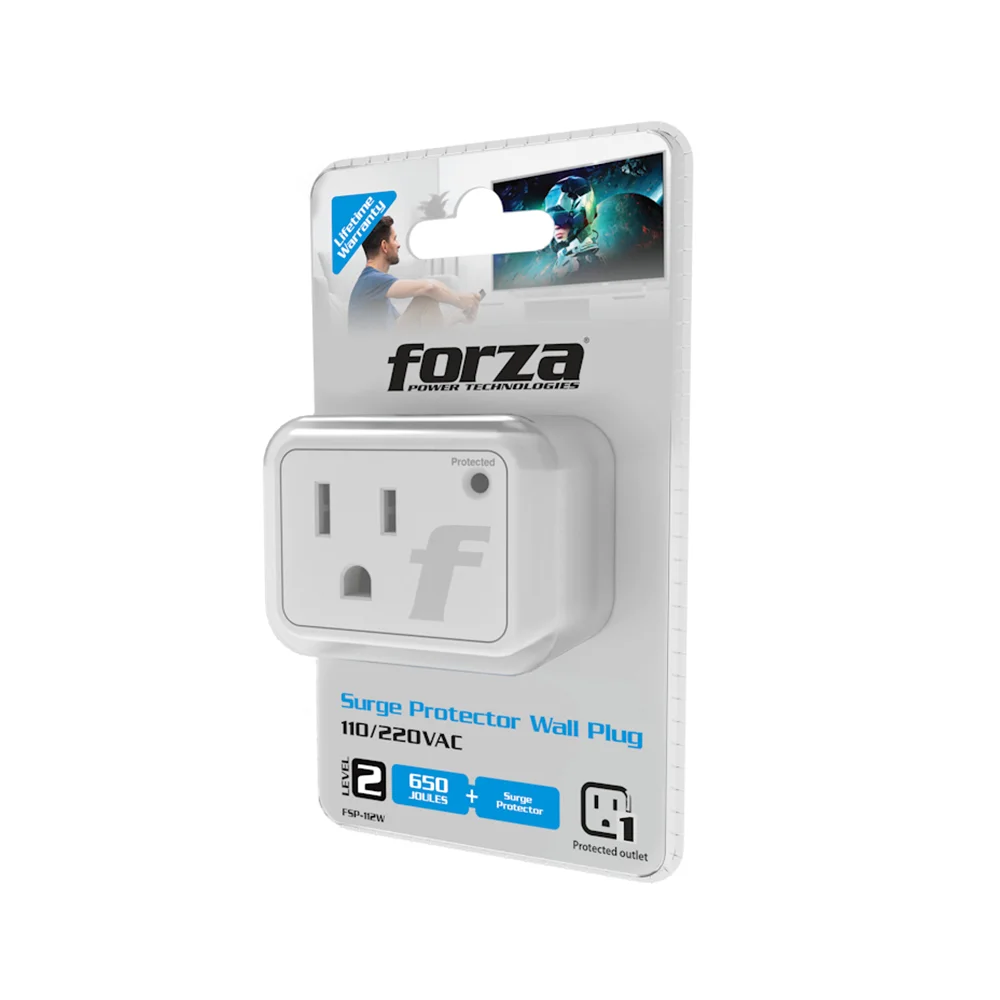 Protector de sobretensión Forza FSP-112W | Protector tensión 1875-2500W/650J, 1-NEMA, Enchufe de pared-110/220V