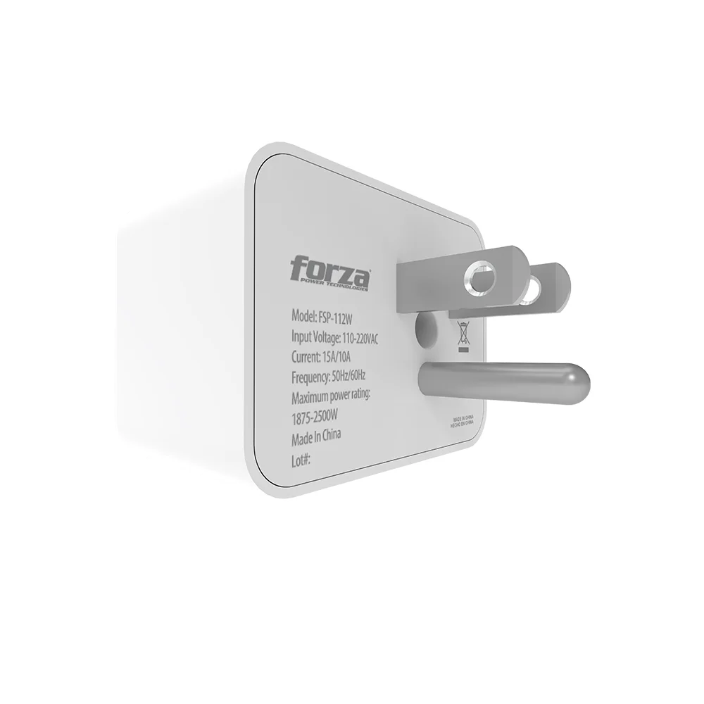 Protector de sobretensión Forza FSP-112W | Protector tensión 1875-2500W/650J, 1-NEMA, Enchufe de pared-110/220V
