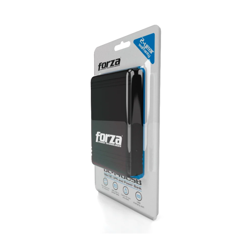 Mini UPS Forza DC-140USB | UPS y cargador portátil de 24W, puerto USB, salidas de 5/9/12VCC