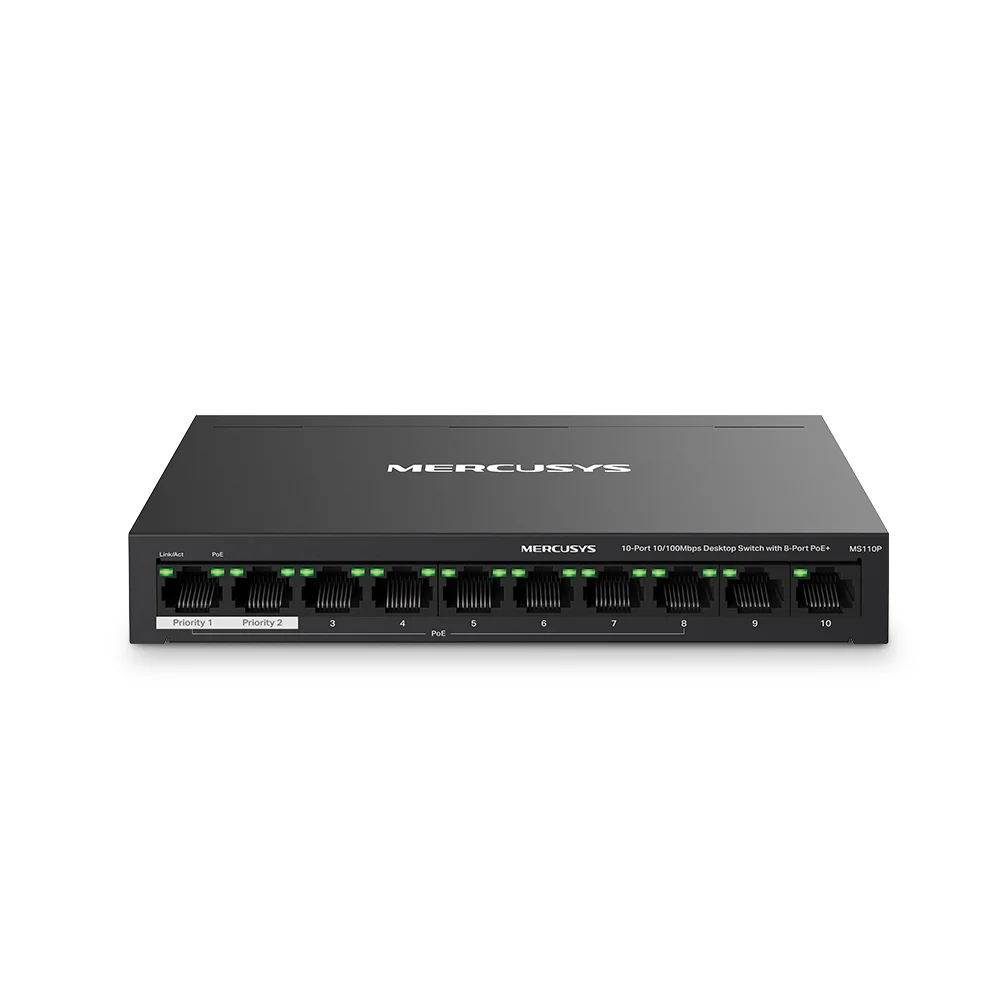 Switch PoE Mercusys MS110P | 10-Port 10/100Mbps Desktop Switch with 8-Port PoE+