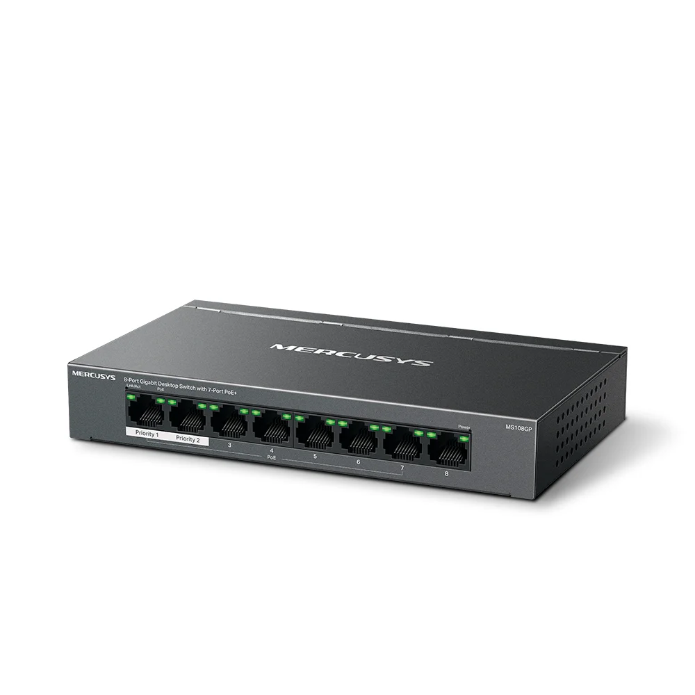 Switch PoE Mercusys MS108GP | 8-Port Gigabit Desktop Switch with 7-Port PoE+