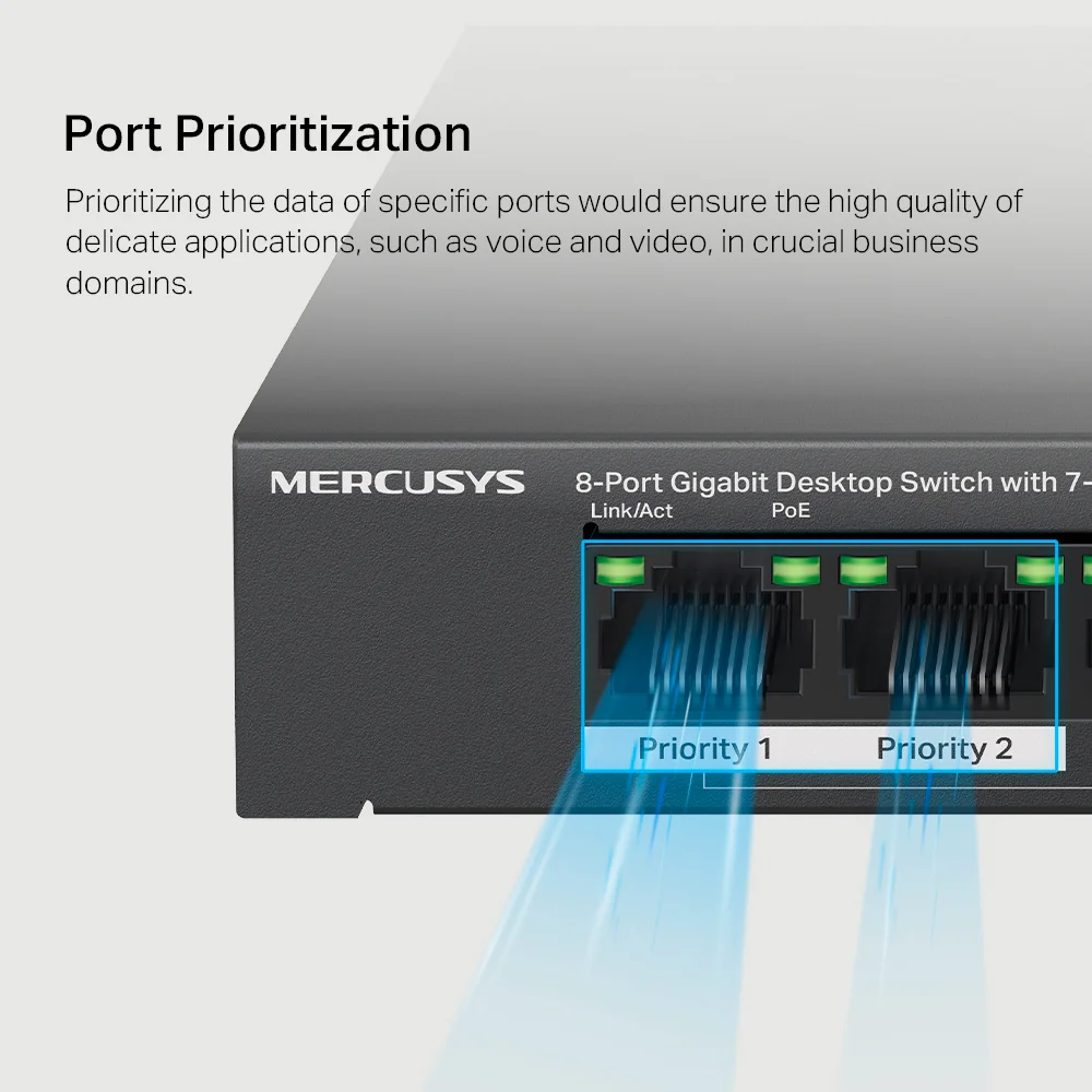 Switch PoE Mercusys MS108GP | 8-Port Gigabit Desktop Switch with 7-Port PoE+