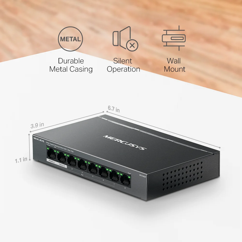 Switch PoE Mercusys MS108GP | 8-Port Gigabit Desktop Switch with 7-Port PoE+