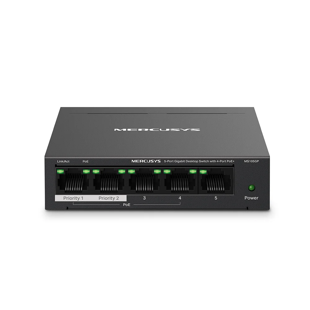 Switch PoE Mercusys MS105GP | 5-Port Gigabit Desktop Switch with 4-Port PoE+