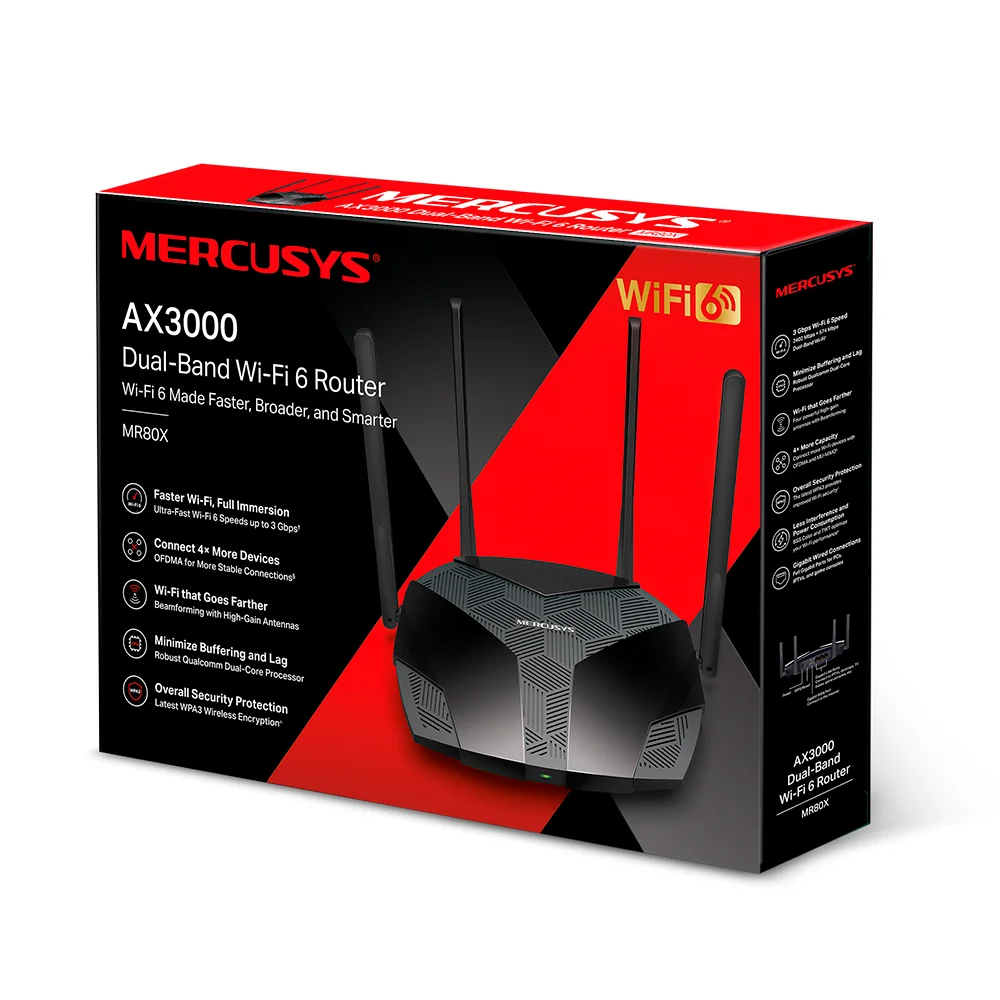 Router Wi-Fi Mercusys MR80X | AX3000 Dual-Band Wi-Fi 6 Router
