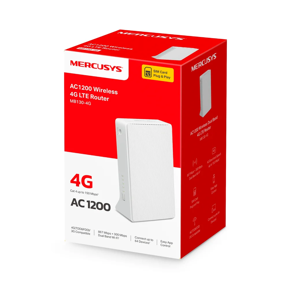 Router 4G LTE Mercusys MB130-4G | AC1200 Wireless Dual Band 4G LTE Router