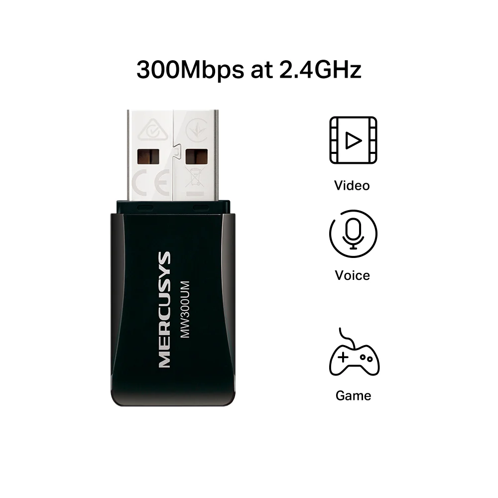 Adaptador Wi-Fi USB Mercusys MW300UM | N300 Wireless Mini USB Adapter