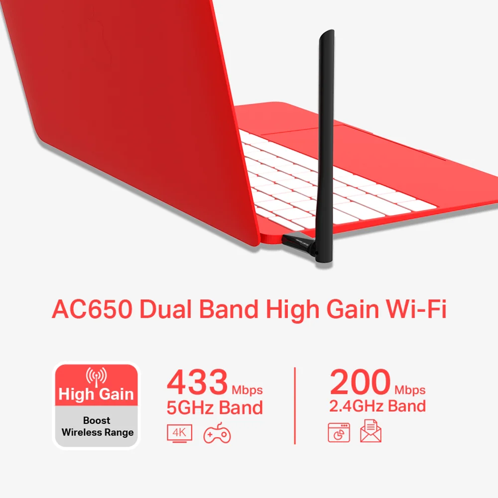 Adaptador Wi-Fi USB Mercusys MU6H | AC650 High Gain Wireless Dual Band USB Adapter