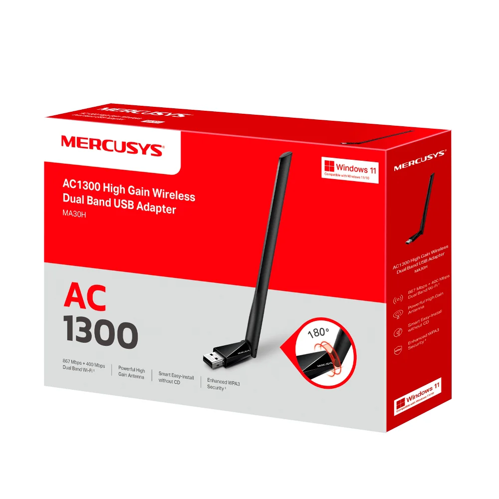 Adaptador Wi-Fi USB Mercusys MA30H | AC1300 High Gain Wireless Dual Band USB Adapter