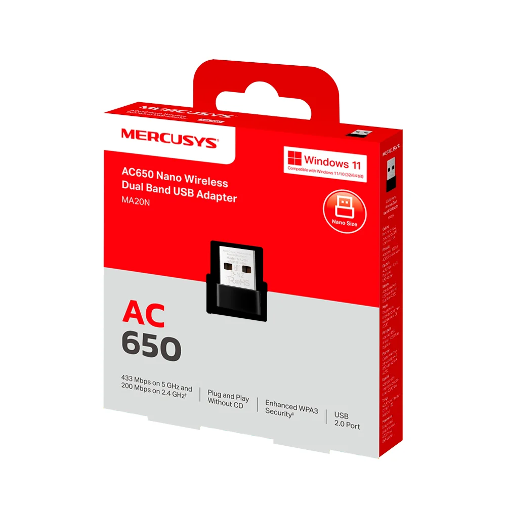 Adaptador Wi-Fi USB Mercusys MA20N | AC650 Nano Wireless Dual Band USB Adapter