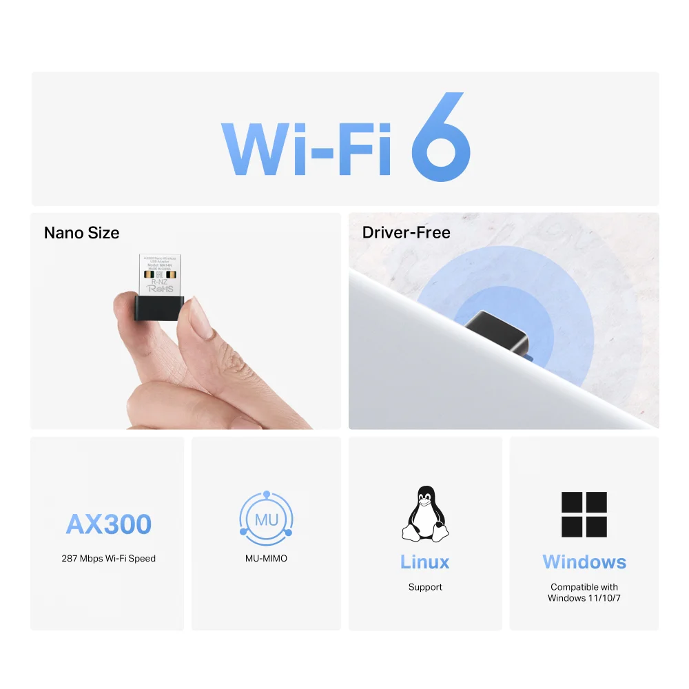 Adaptador Wi-Fi USB Mercusys MA14N | AX300 Nano Wireless USB Adapter
