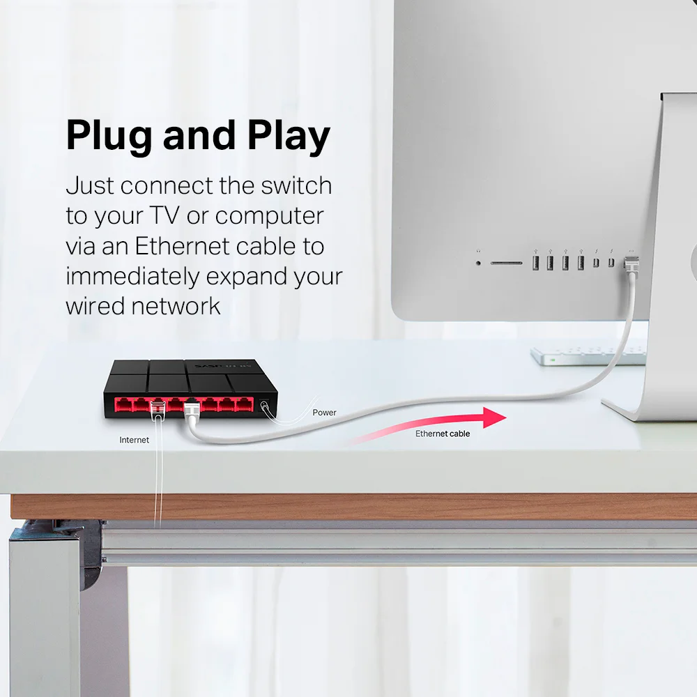Switch de red Mercusys MS108G | 8-Port 10/100/1,000 Mbps Desktop Switch