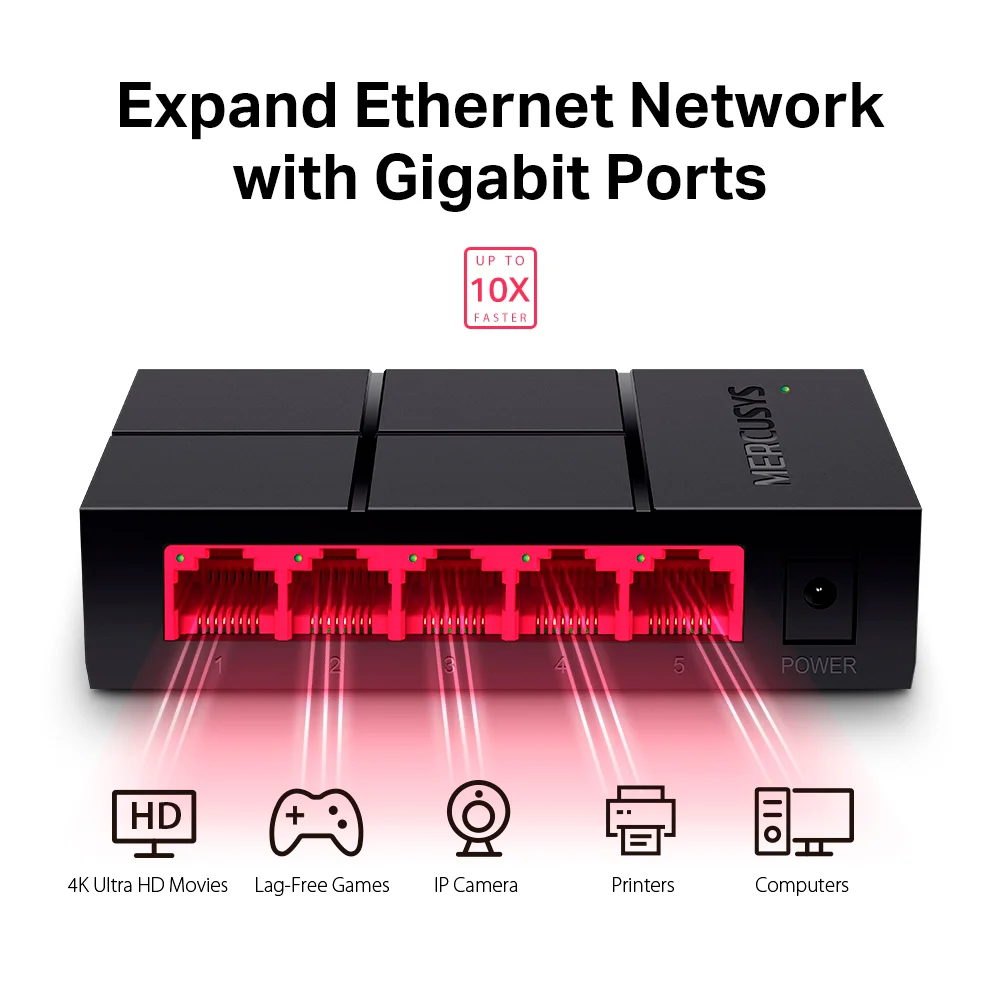 Switch de red Mercusys MS105G | 5-Port 10/100/1,000 Mbps Desktop Switch
