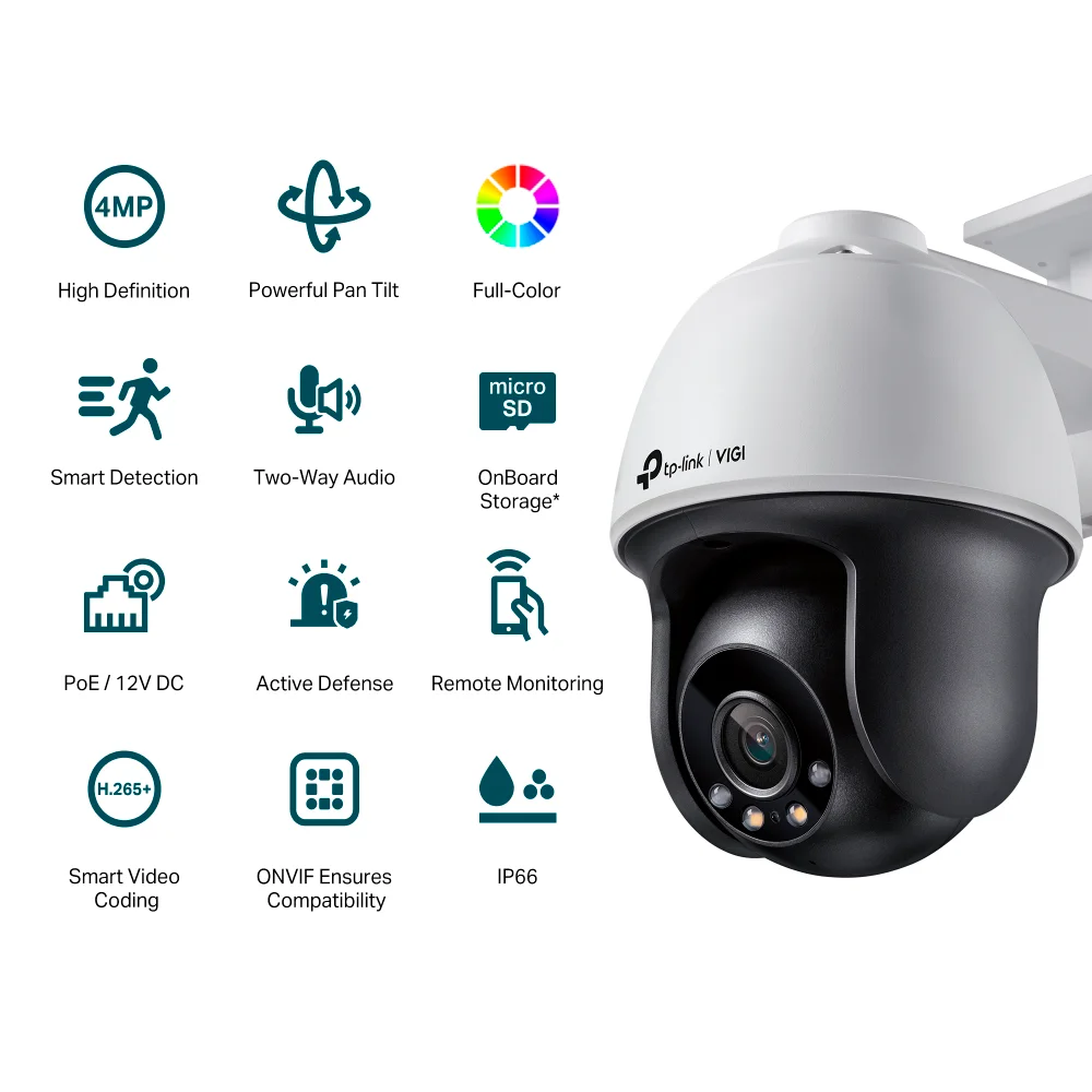 Cámara IP VIGI TP-Link VIGI C540 | Cámara IP Tipo PT | Rotativa | ABS | 4MP 2K | IR 30m | Full Color