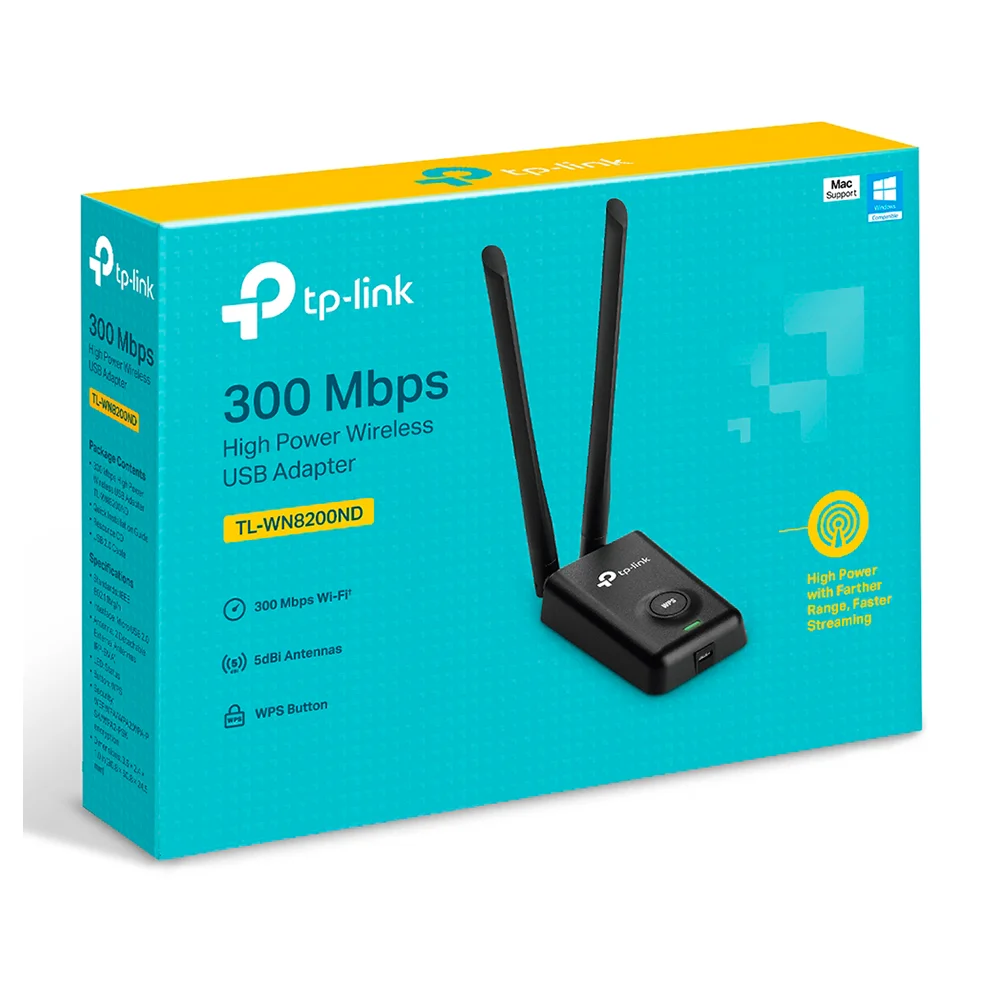 Adaptador Wi-Fi USB de alta ganancia TP-Link TL-WN8200ND | 300Mbps High Power Wireless USB Adapter