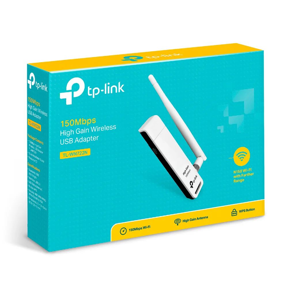 Adaptador Wi-Fi USB de alta ganancia TP-Link TL-WN722N | Adaptador USB Inalámbrico de Alta Sensibilidad a 150 Mbps