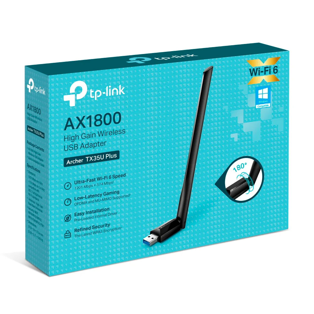 Adaptador Wi-Fi USB de alta ganancia TP-Link Archer TX35U Plus | AX1800 High Gain Wireless USB Adapter