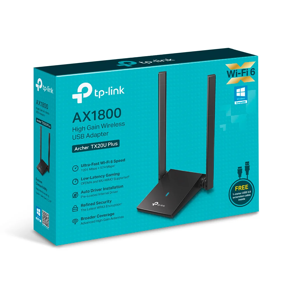Adaptador Wi-Fi USB de alta ganancia TP-Link Archer TX20U Plus | Adaptador USB Wi-Fi 6 con 2 antenas AX1800
